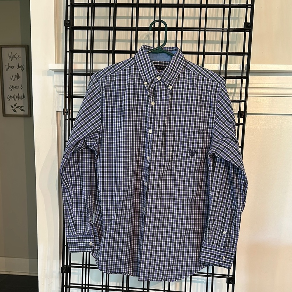Chaps Navy and White Plaid Button Down Shirt